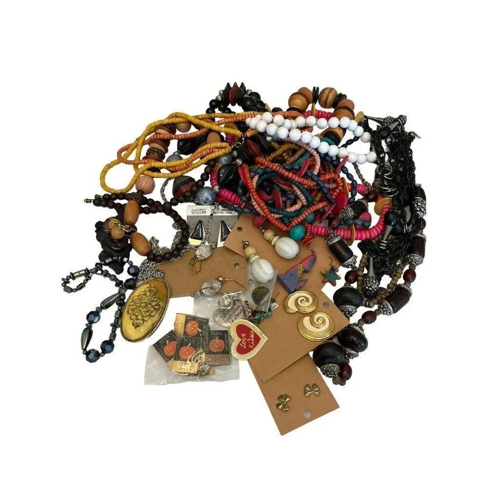 Big Lot Earrings Necklaces Bracelet Pins Beaded Wood Vintage and Modern 2.5 Lbs